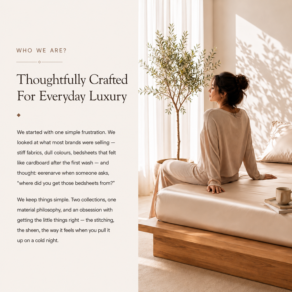 Thoughtfully crafted Luxyloom luxury satin bedding in a modern bedroom, featuring premium bedsheets designed for everyday comfort and elegance.